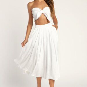 Lulus Bandeau Your Thing White Two-piece Midi Dress With Pockets - Size S